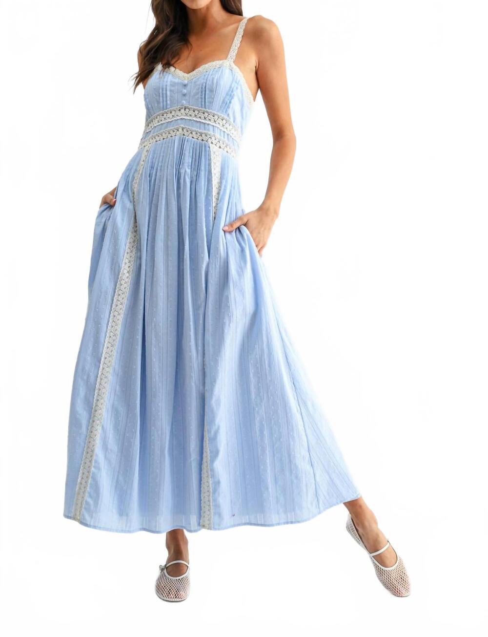 NEW CAMELLIA breezy lace trim maxi sundress in light blue
